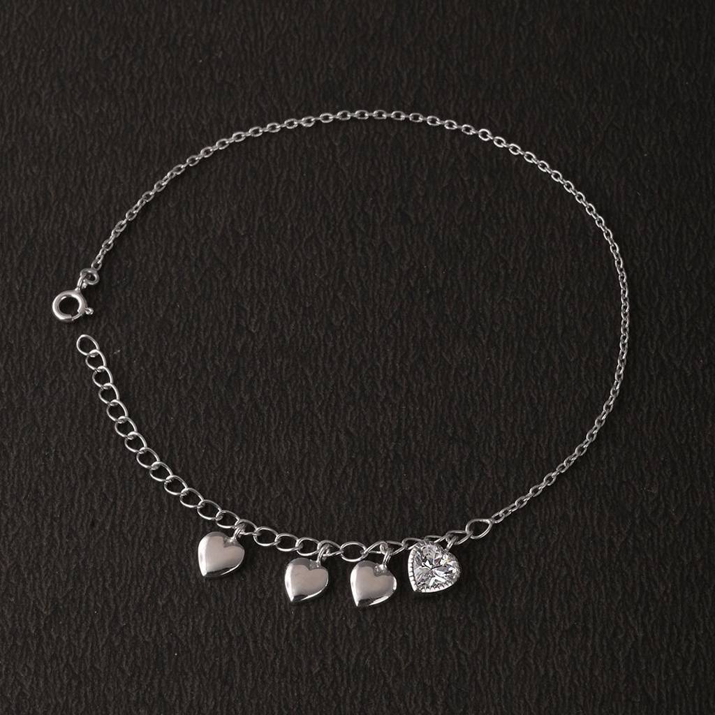 Quad Heart Charm Anklet In 92.5 Sterling Silver : WH-AK-027-SL(PR)