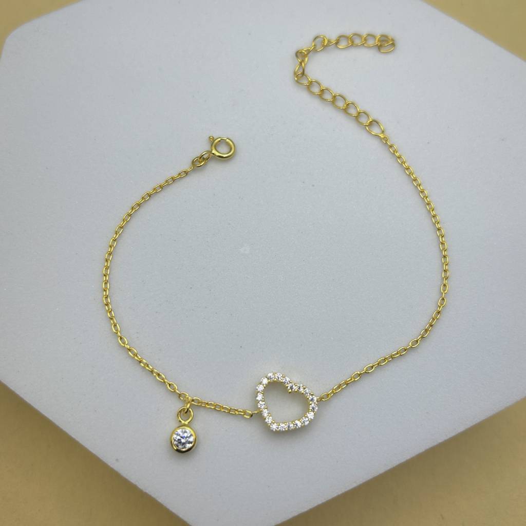 Diamond Heart Cascade Anklet In 92.5 Sterling Silver : WH-AK-028-GD(PR)