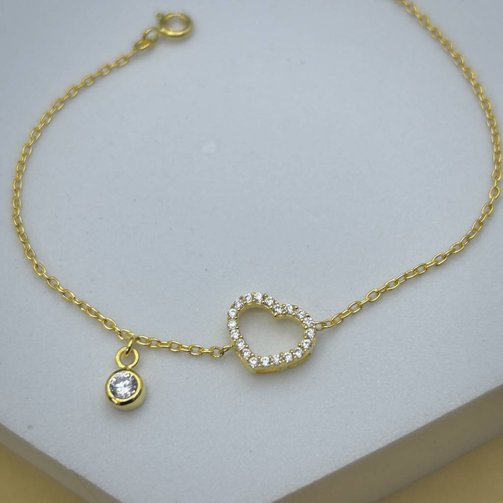 Diamond Heart Cascade Anklet In 92.5 Sterling Silver : WH-AK-028-GD(SG)