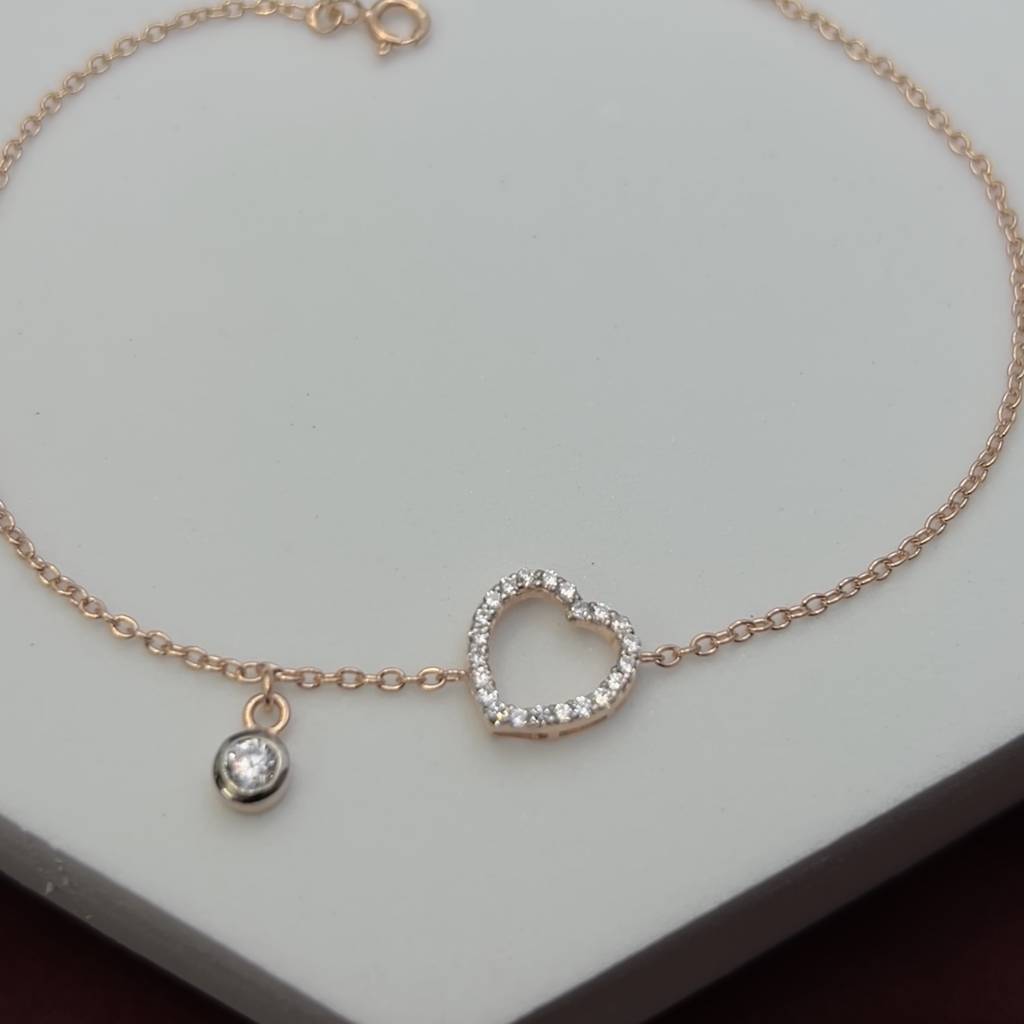 Diamond Heart Cascade Anklet In 92.5 Sterling Silver : WH-AK-028-RG(PR)