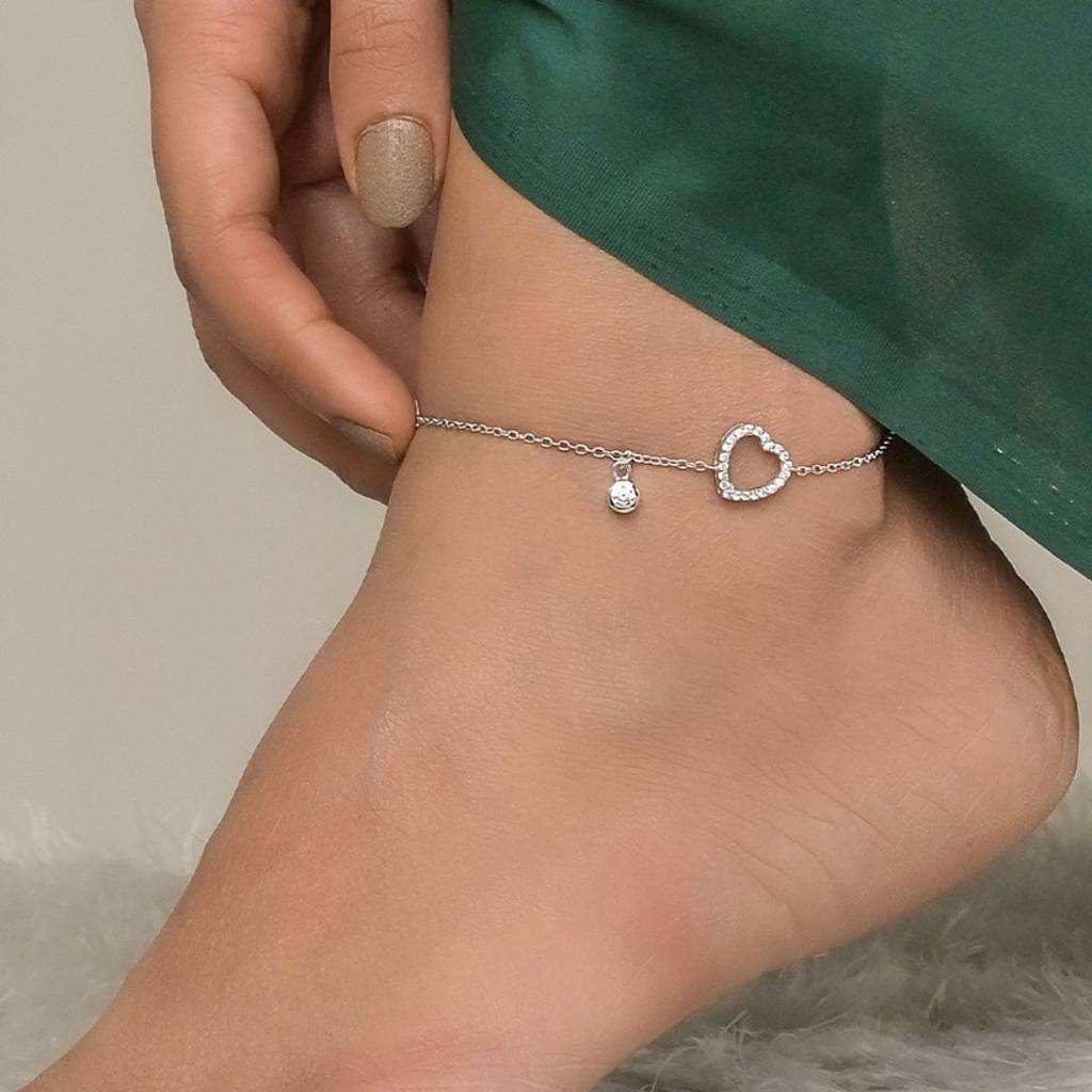 Diamond Heart Cascade Anklet In 92.5 Sterling Silver : WH-AK-028-SL(PR)