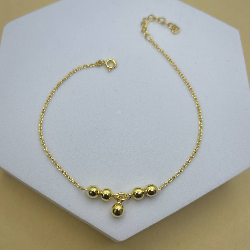 Shimmering Beads Anklet In 92.5 Sterling Silver : WH-AK-033-GD(PR)