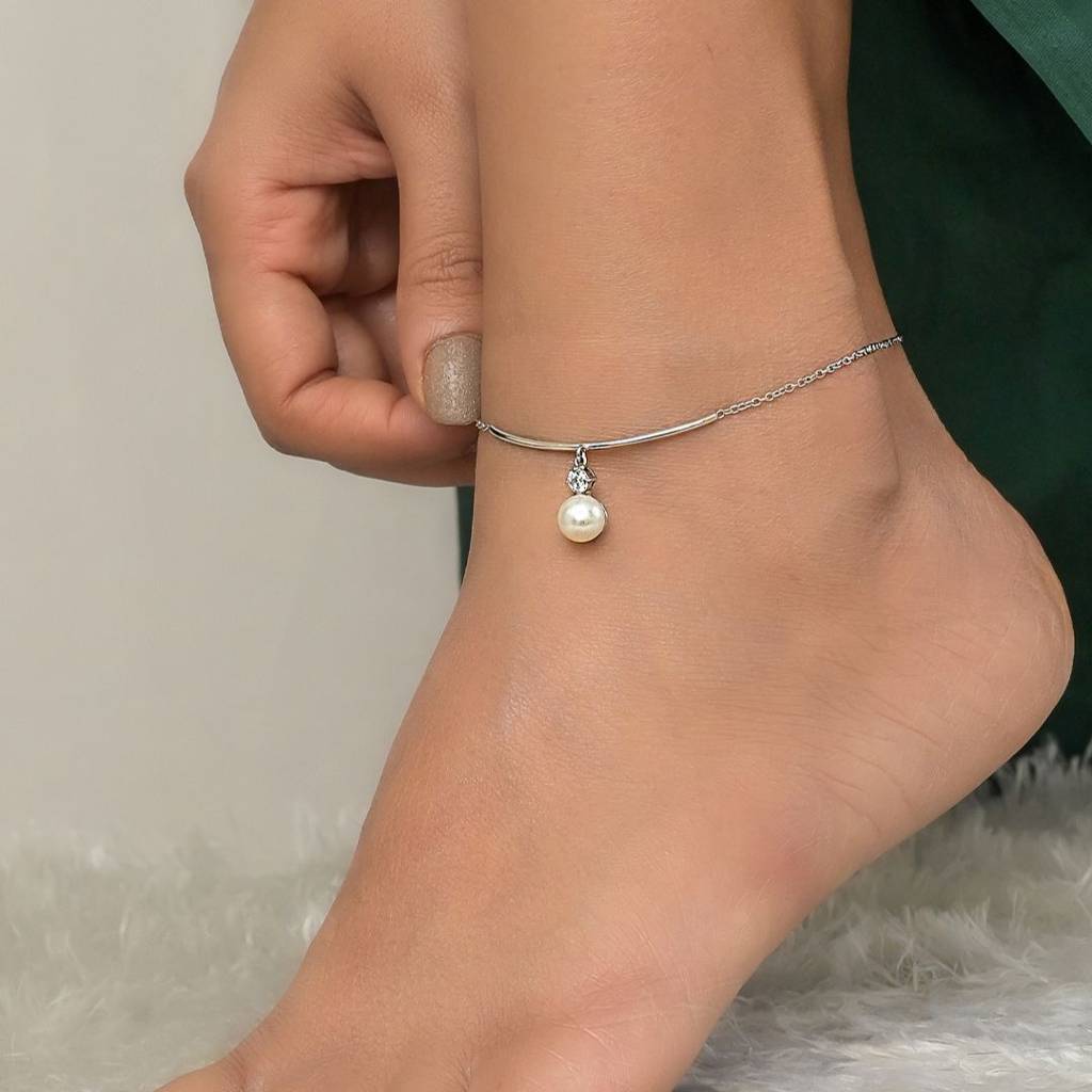 Pearl Drop Diamond Anklet In 92.5 Sterling Silver : WH-AK-034-SL(PR)