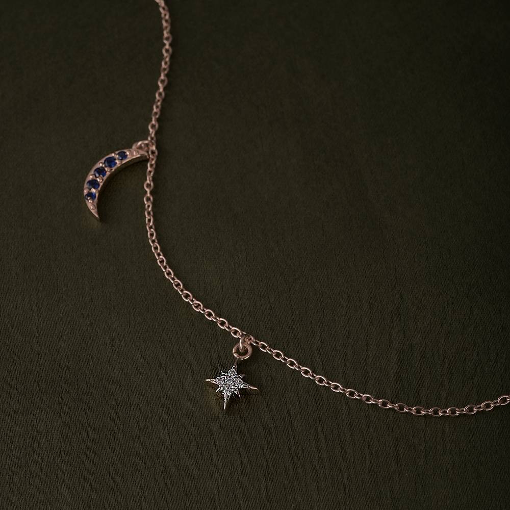Aurora Crescent Moon Anklet In 92.5 Sterling Silver : WH-AK-035-RG(PR)