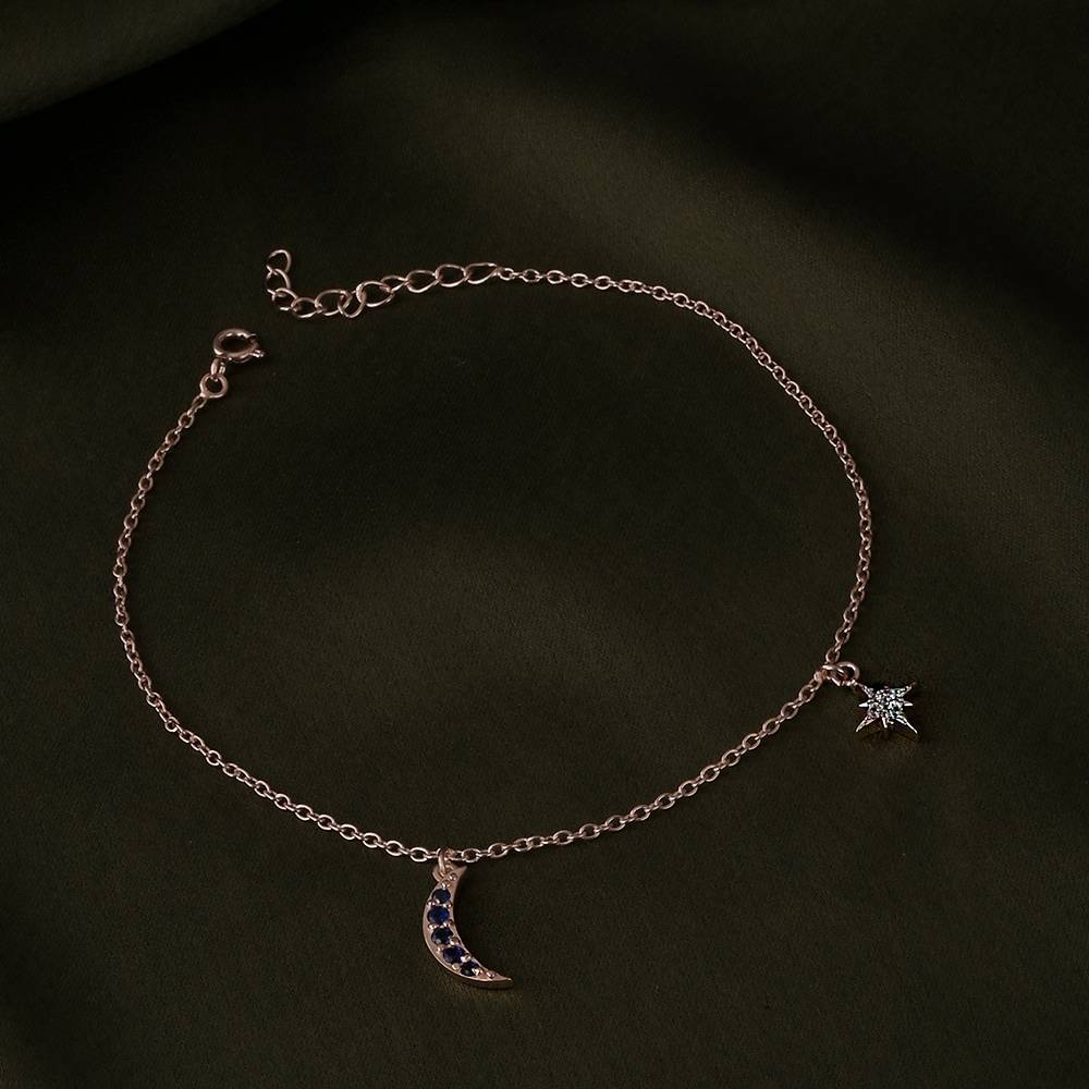 Aurora Crescent Moon Anklet In 92.5 Sterling Silver : WH-AK-035-RG(PR)