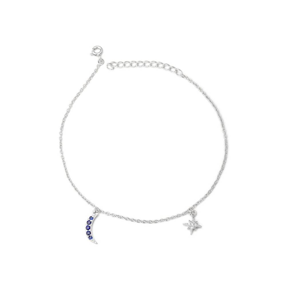Aurora Crescent Moon Anklet In 92.5 Sterling Silver : WH-AK-035-SL(PR)