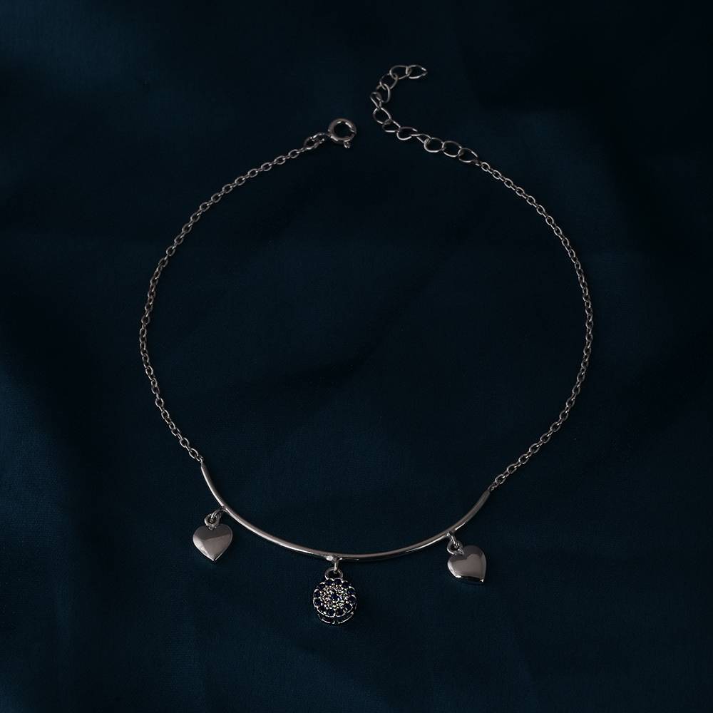 Mystic Eye Heart Anklet In 92.5 Sterling Silver : WH-AK-038-SL(SG)