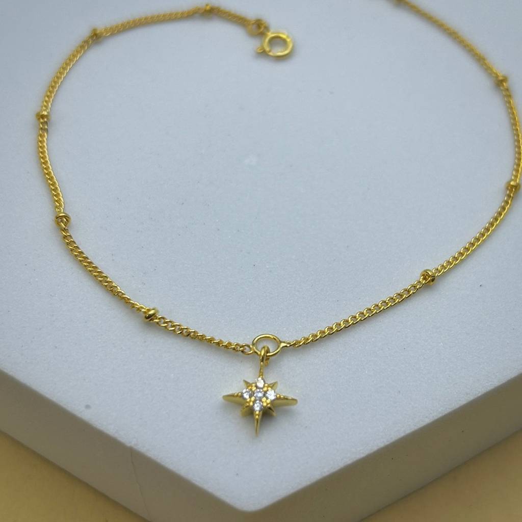 Nothern Star Anklet In 92.5 Sterling Silver : WH-AK-041-GD(SG)