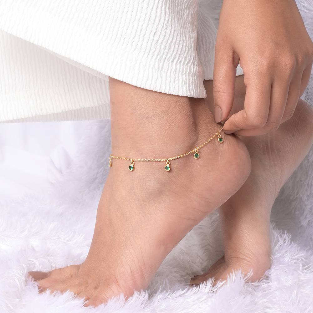 Emerald Dewdrops Anklet In 92.5 Sterling Silver : WH-AK-043-GD(SG)