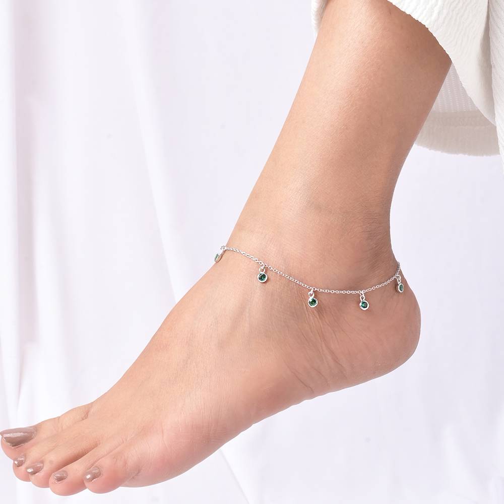 Emerald Dewdrops Anklet In 92.5 Sterling Silver : WH-AK-043-SL(SG)