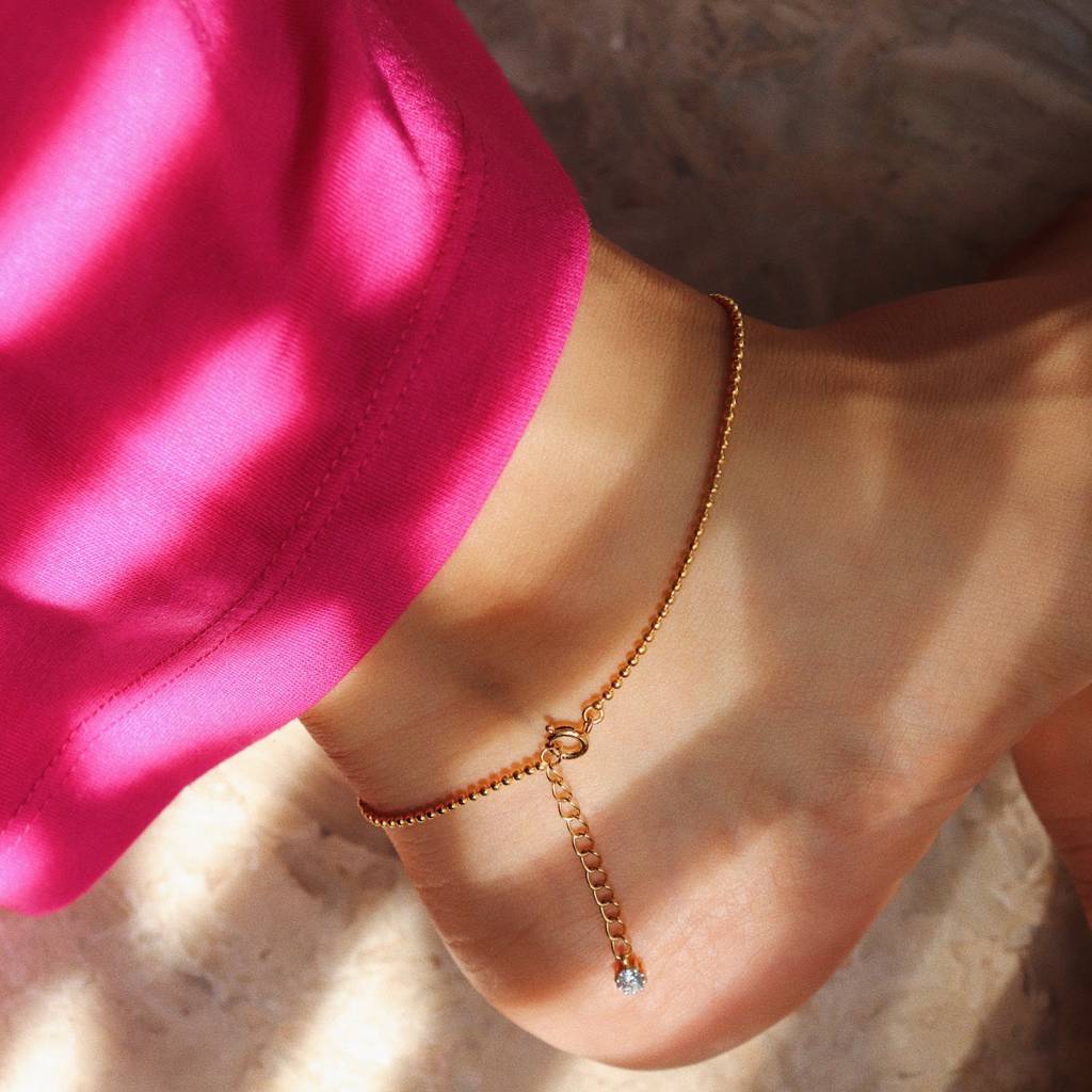 Fiona Beaded Adjustable Anklet In Sterling Silver : WH-AK-049-GD(PR)