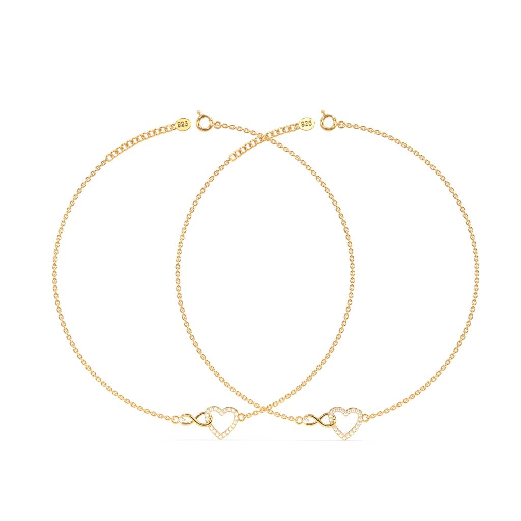 Pure Heart Infinity Anklet In 92.5 Sterling Silver : WH-AK-054-GD(PR)