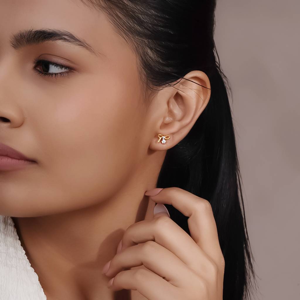 Dainty Bow Charm Studs In 92.5 Sterling Silver : WH-ER-175-GD