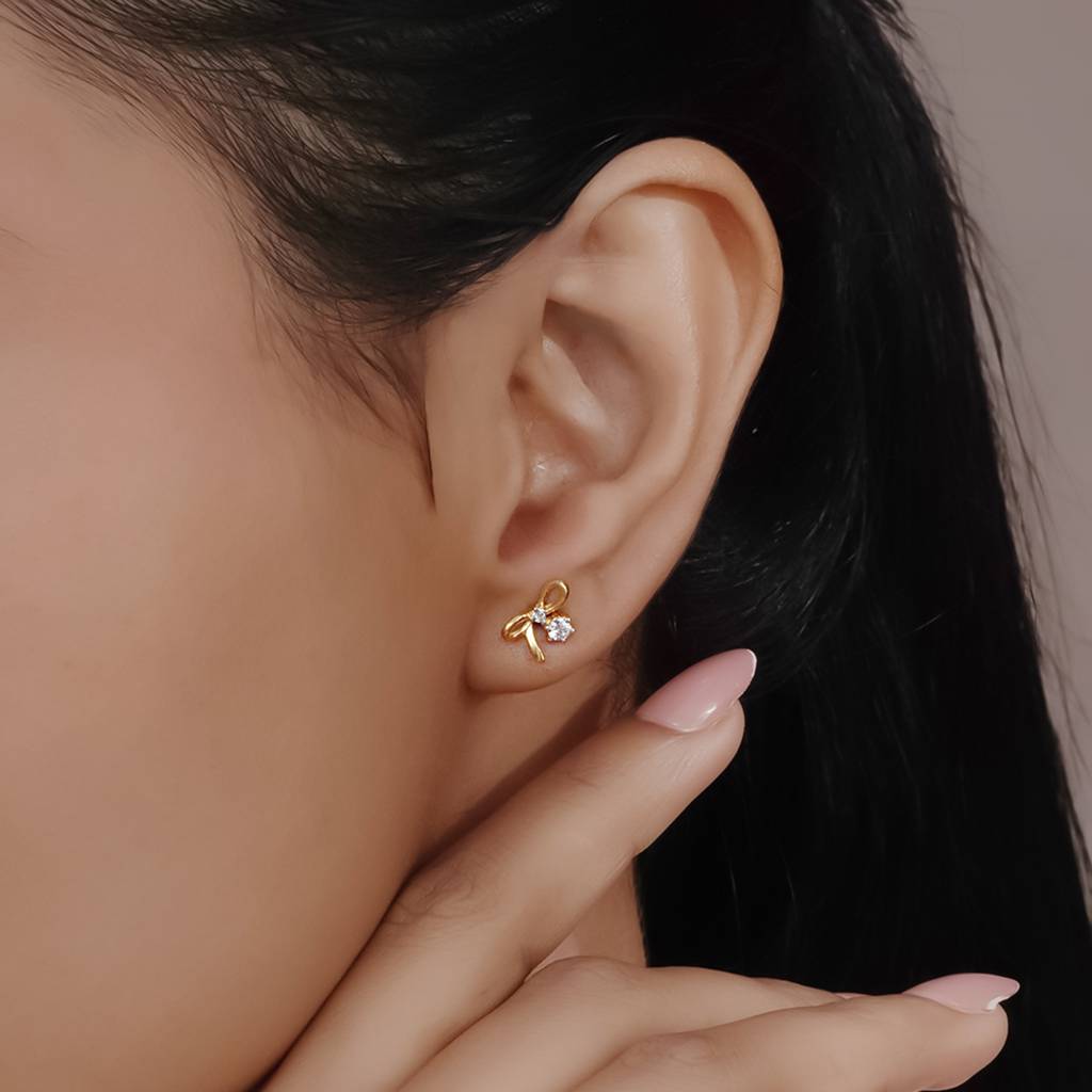 Dainty Bow Charm Studs In 92.5 Sterling Silver : WH-ER-175-GD