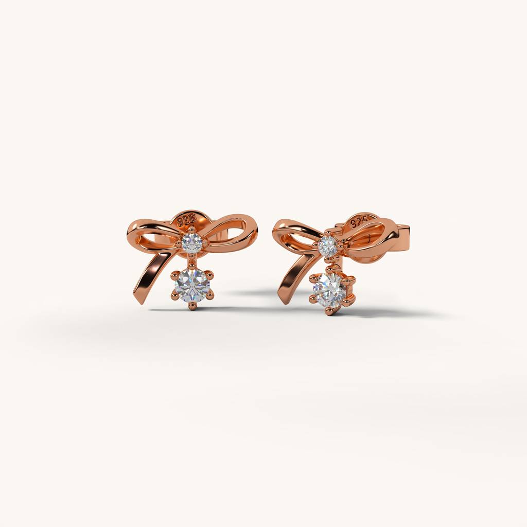 Dainty Bow Charm Studs In 92.5 Sterling Silver : WH-ER-175-RG