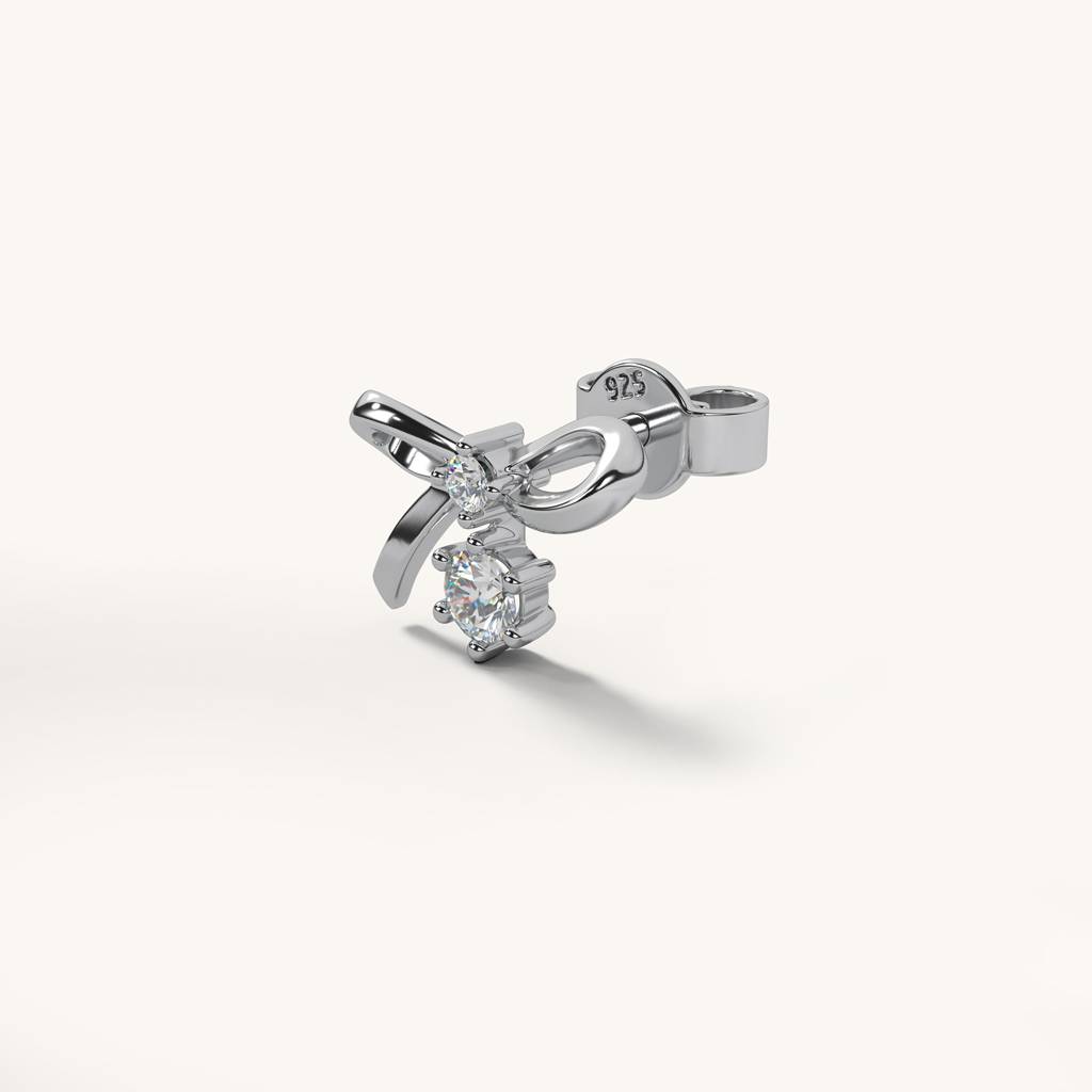 Dainty Bow Charm Studs In 92.5 Sterling Silver : WH-ER-175-SL