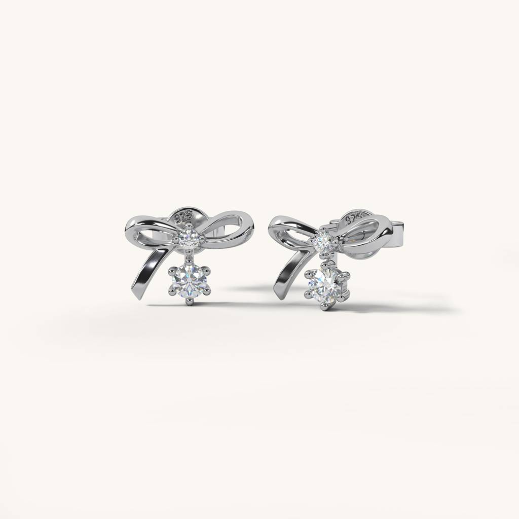Dainty Bow Charm Studs In 92.5 Sterling Silver : WH-ER-175-SL