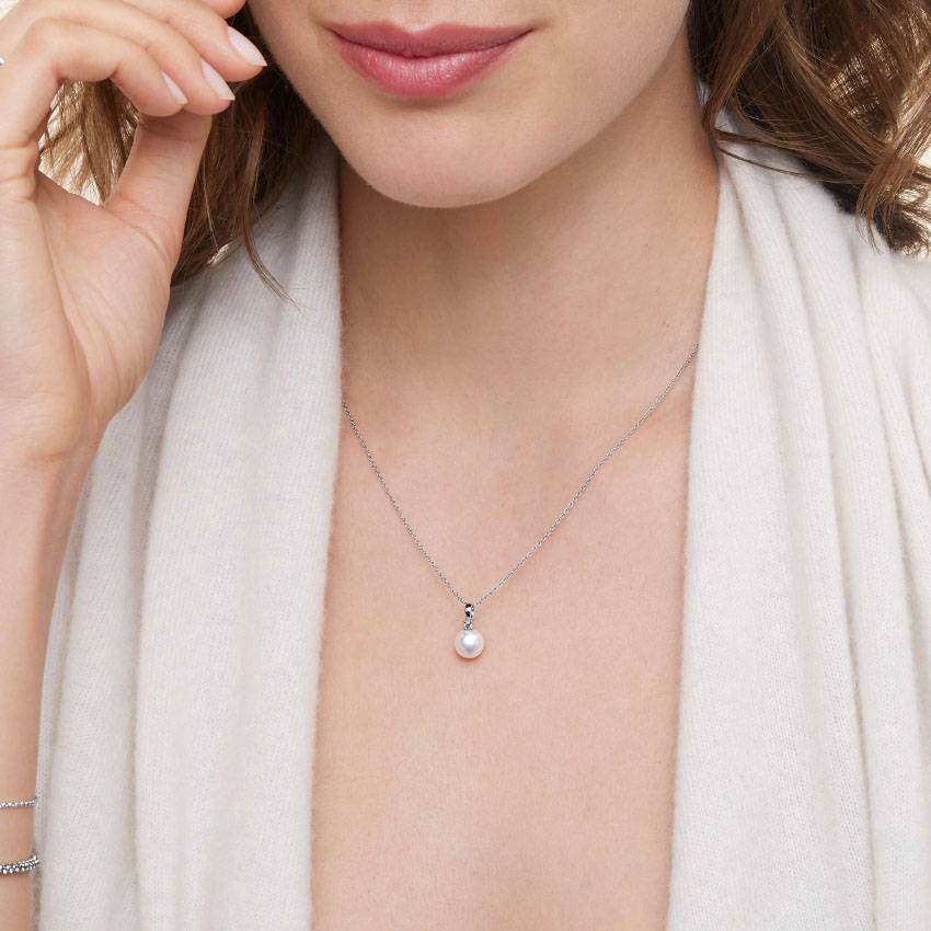 Radiant Pearl Diamond 92.5 Sterling Silver Necklace : WH-NK-029-SL