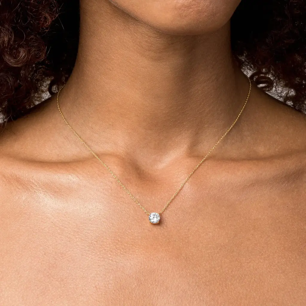 Solitaire Diamond Pendant In 92.5 Sterling Silver : WH-NK-062-GD