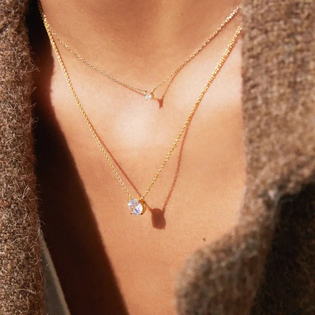 Solitaire Diamond Pendant In 92.5 Sterling Silver : WH-NK-062-GD