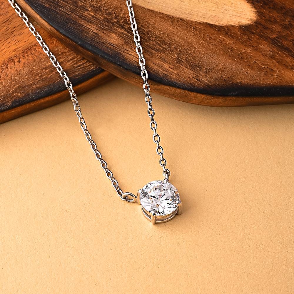 Solitaire Diamond Pendant In 92.5 Sterling Silver : WH-NK-062-SL