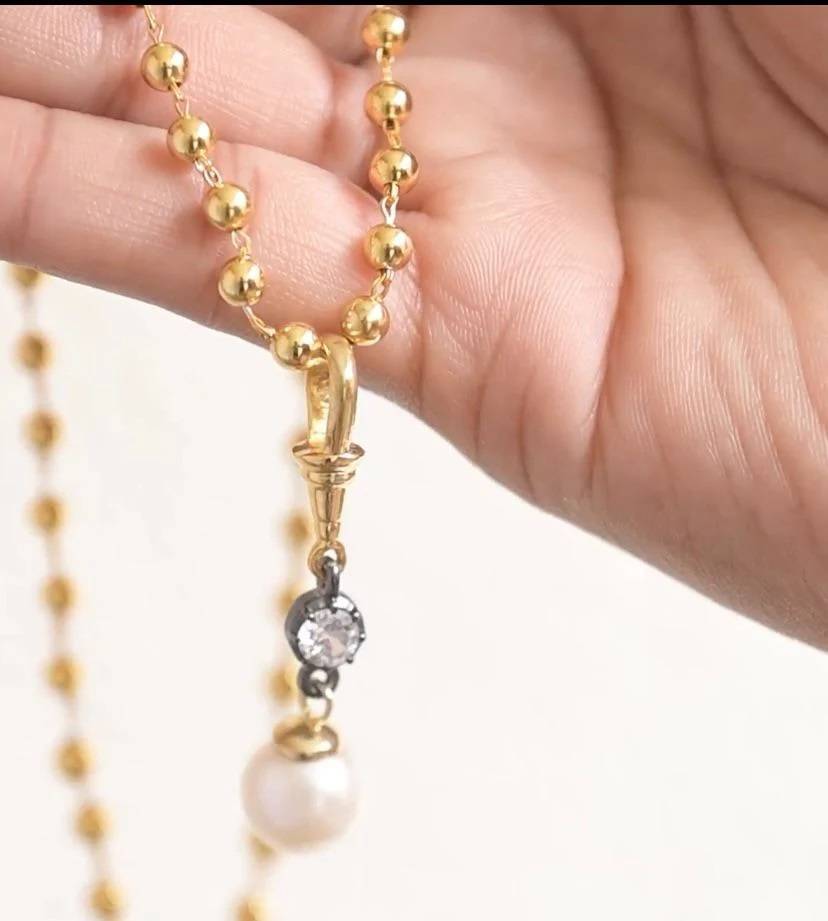 Pearl Necklace With Golden Bead Chain 92.5 Sterling Silver : WH-NK-139-GD