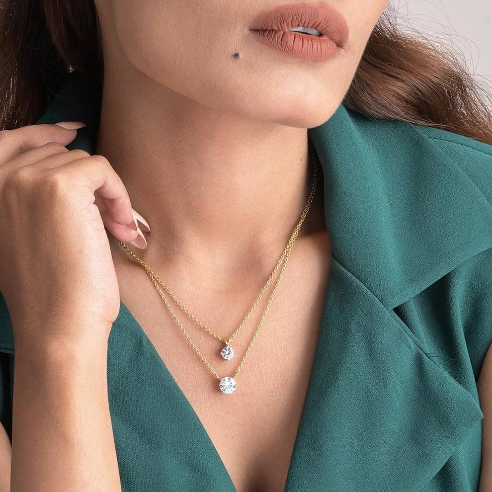 Twin Radiance Necklace In 92.5 Sterling Silver : WH-NK-144-GD