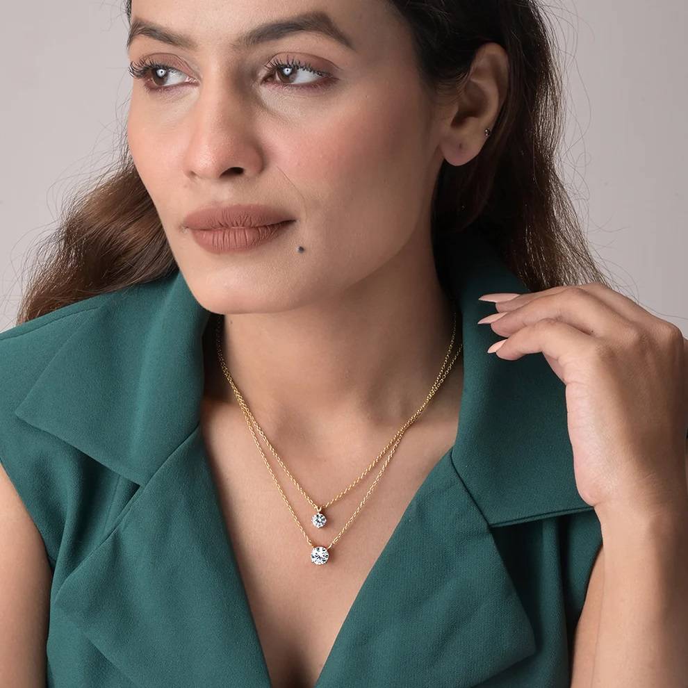 Twin Radiance Necklace In 92.5 Sterling Silver : WH-NK-144-GD