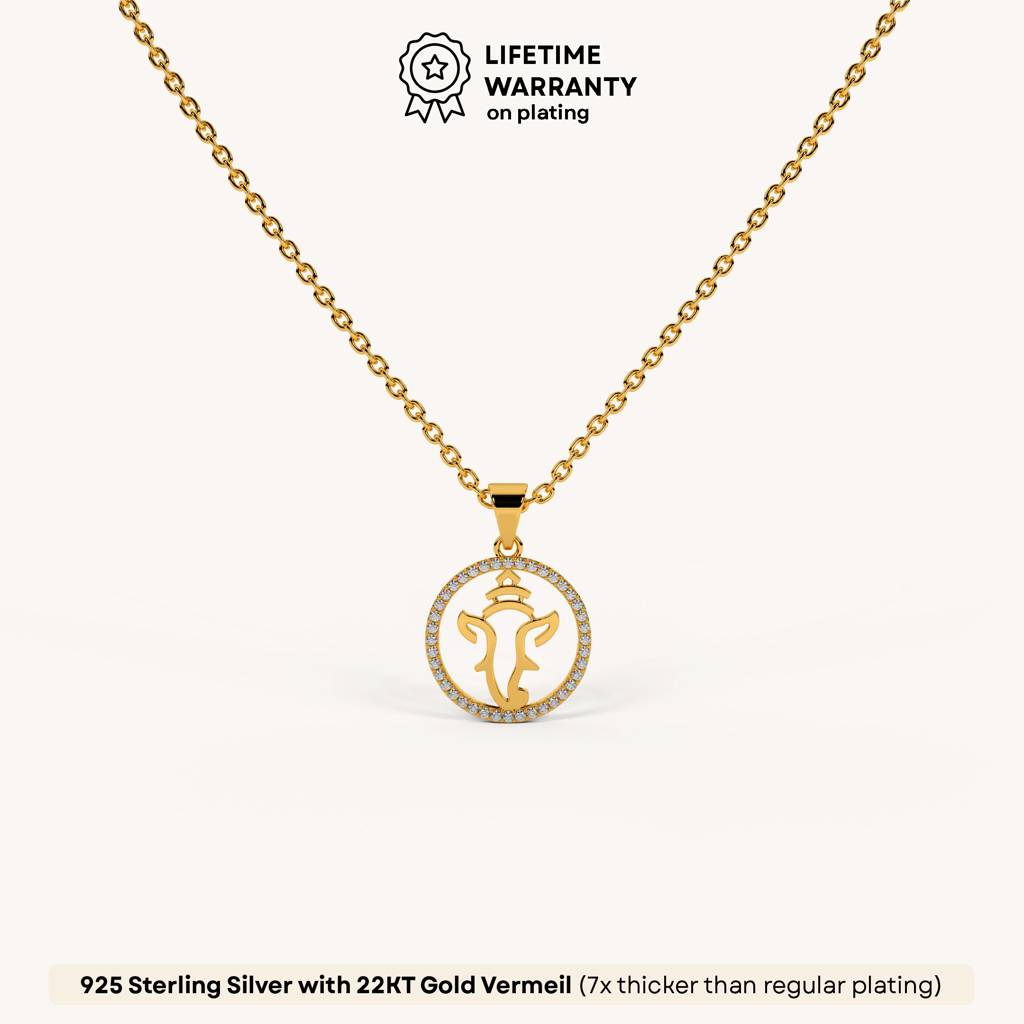 Ganpati Circle Necklace In 92.5 Sterling Silver : WH-NK-GP-003-GD