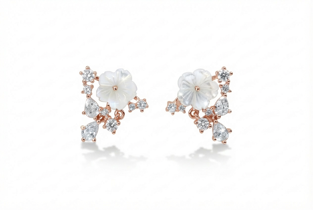 Luminious Flower Studded Earrings : YUFSER002-RG