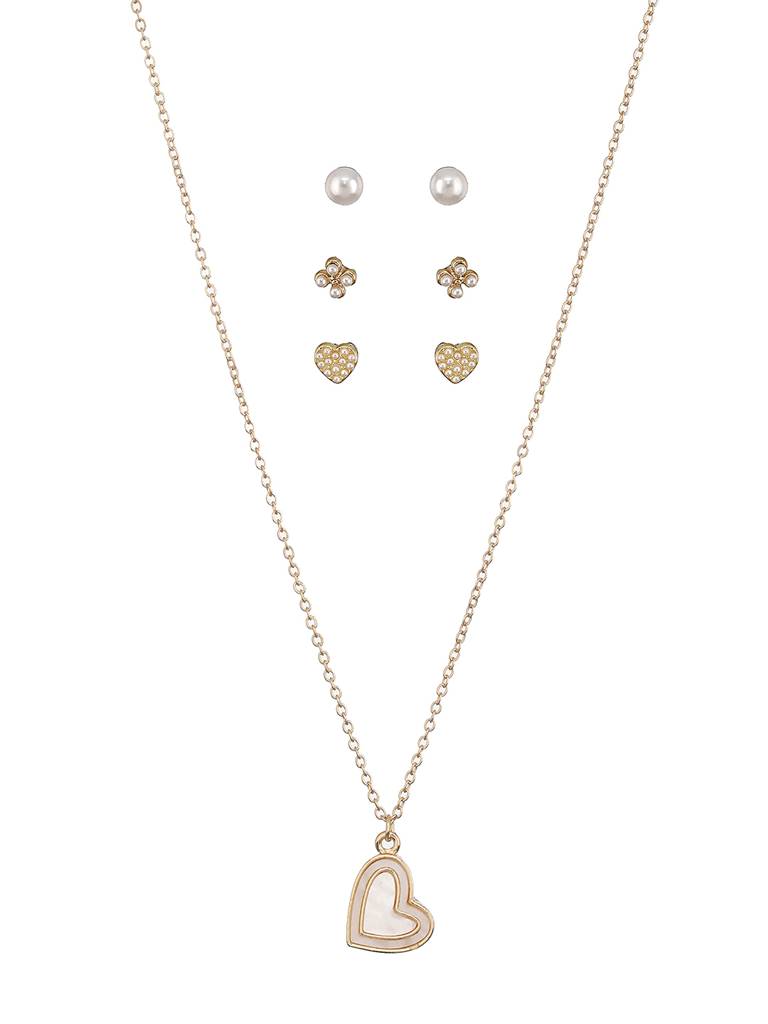 Rose Gold-Plated Cz Studded Heart Shape Jewellery Set : WJ-JS23-NL0055