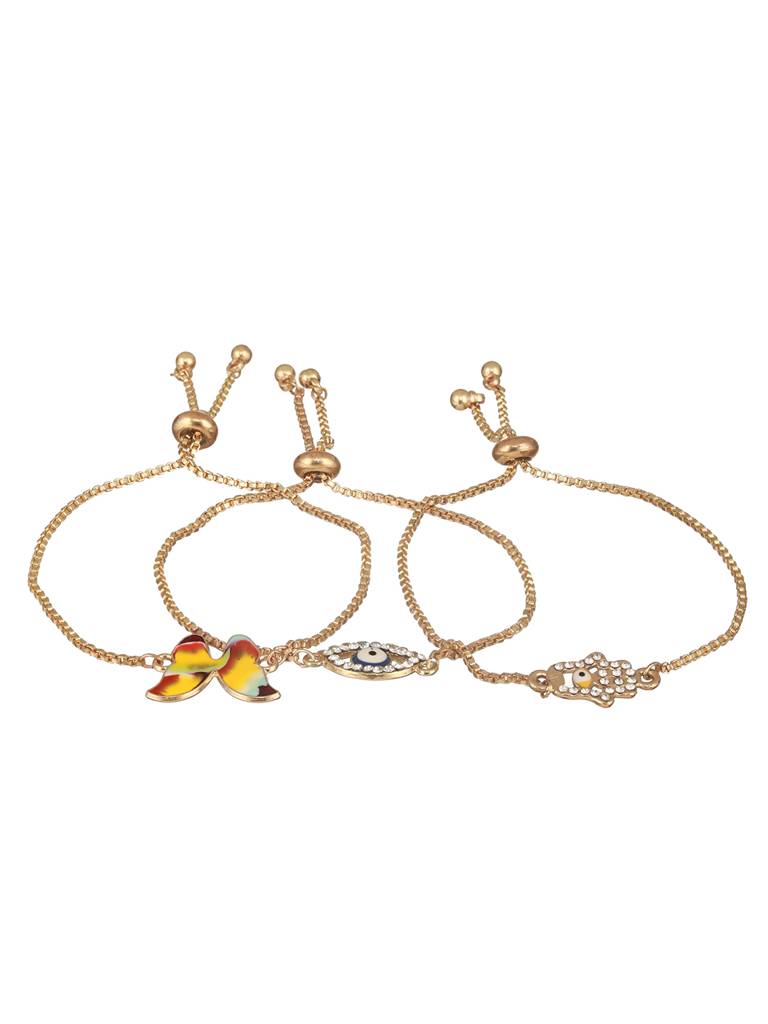 Set Of 3 Gold-Plated Butterfly & Evil Eye Charm Bracelet : WJ-JS24-BR0019