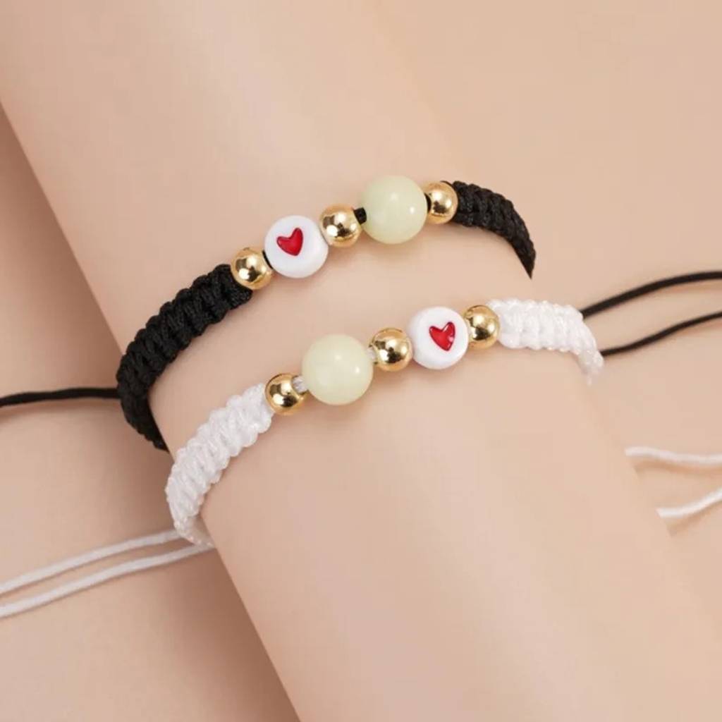 Set Of 2 Heart Macrame Bracelet For Valentine : WJ-JS24-BR0021