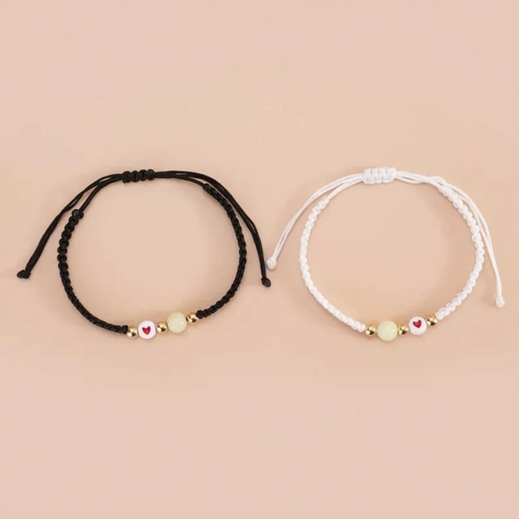 Set Of 2 Heart Macrame Bracelet For Valentine : WJ-JS24-BR0021