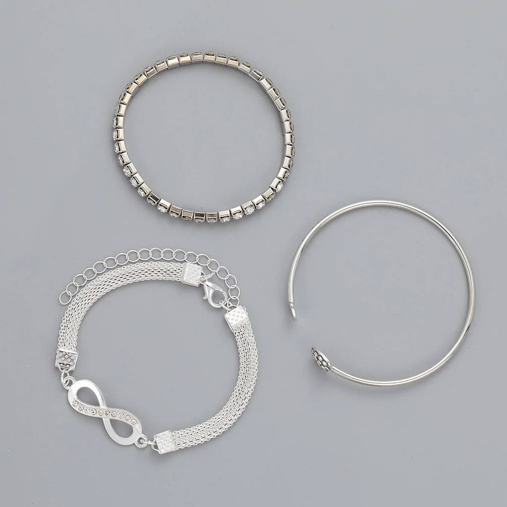 Set Of 3 Cz Studded Infinity & Heart Shaped Stacking Bracelet : WJ-JS24-BR0024