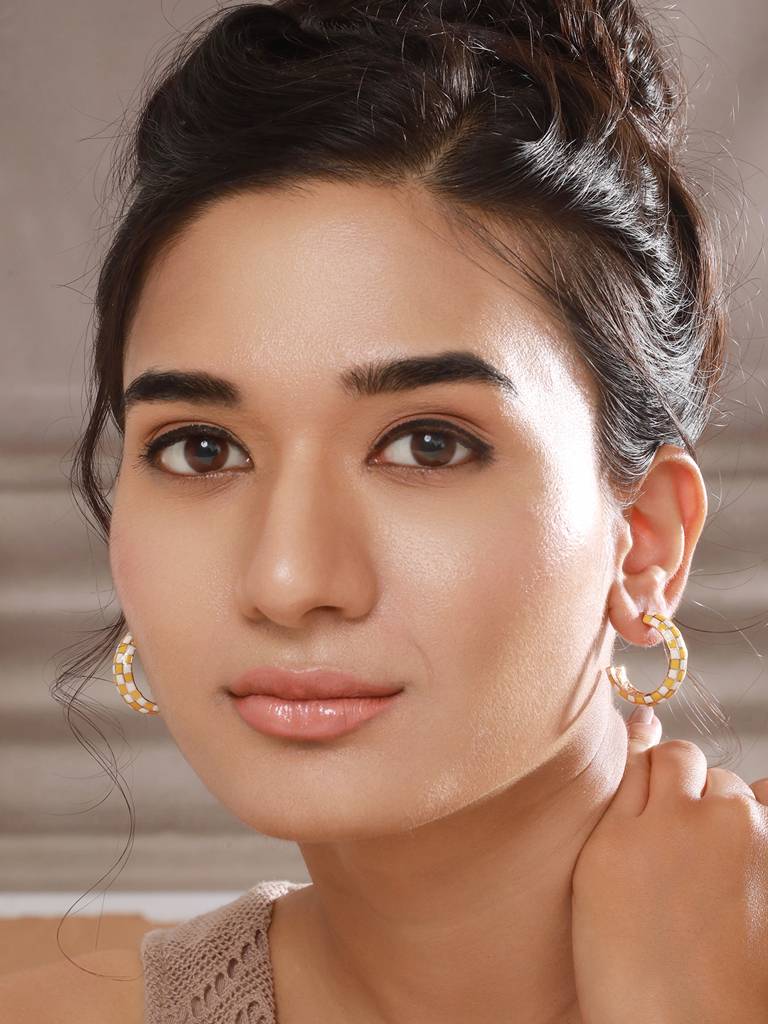 Set Of 2 Cubic Zirconia Studded Contemporary Half Hoop Earrings : WJ-JS24-ER0125