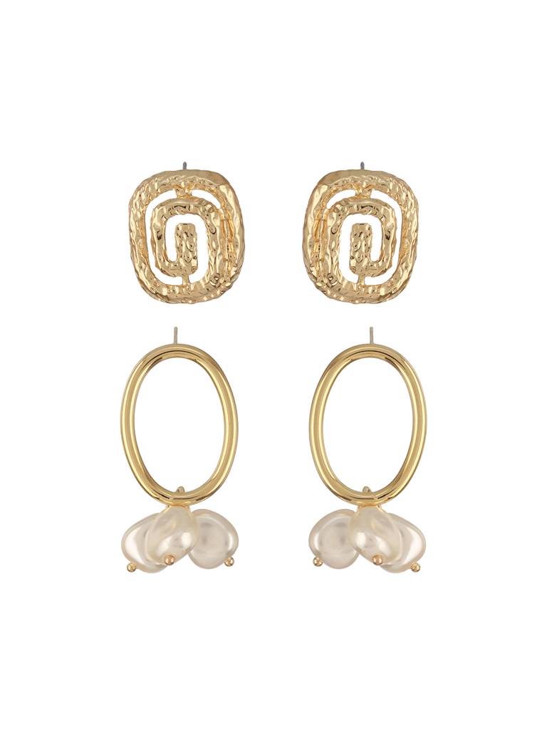 Set Of 2-Gold-Plated Contemporary Studs : WJ-JS24-ER0131