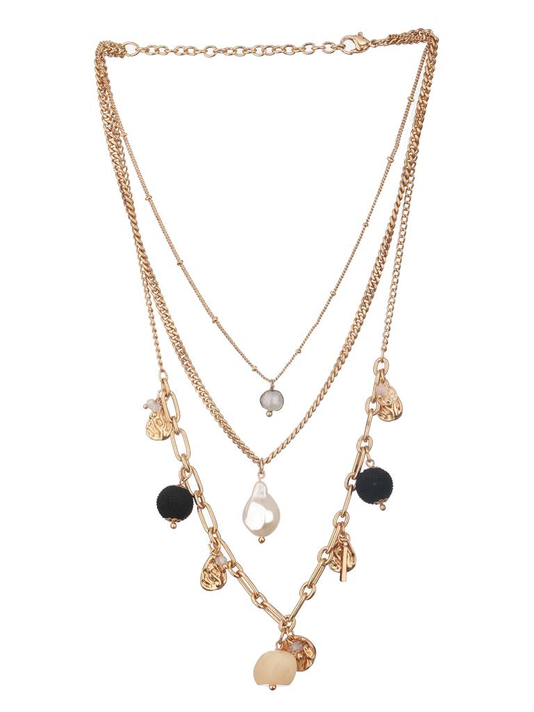 Gold-Plated Pearl Beaded Layered Necklace : WJ-JS24-NL0058