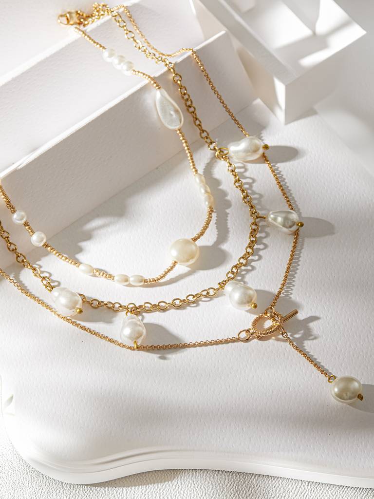 Pearl Beaded Layered Necklace : WJ-JS24-NL0059