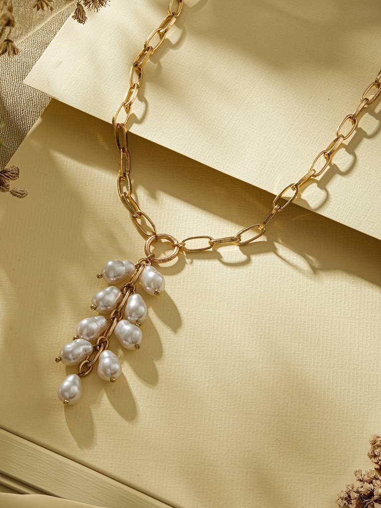 Brass Gold-Plated Pearl Beaded Necklace : WJ-JS24-NL0067