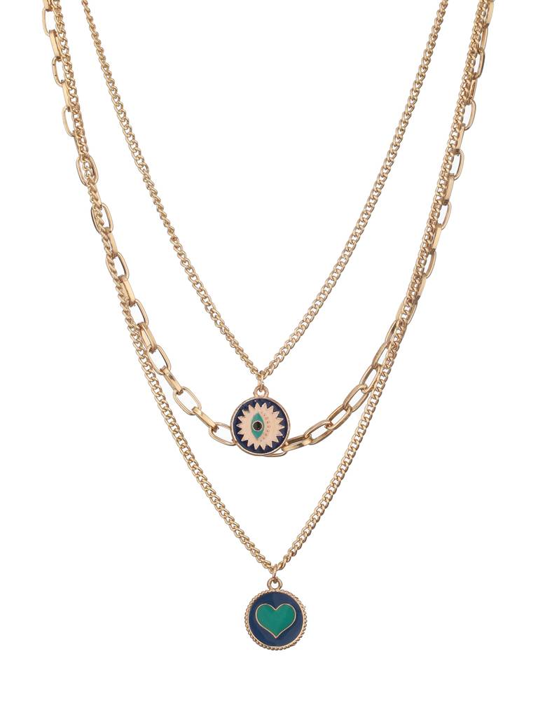 Brass Gold-Plated Evil Eye Charm Beaded Layered Necklace : WJ-JS24-NL0071