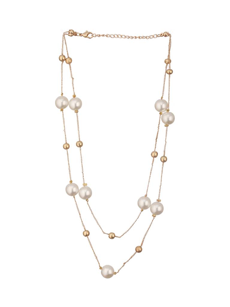 Brass Gold Plated Pearl Beaded Layered Necklace : WJ-JS24-NL0076