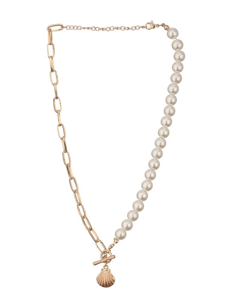 Brass Gold-Plated Pearl Beaded Shell Necklace : WJ-JS24-NL0079