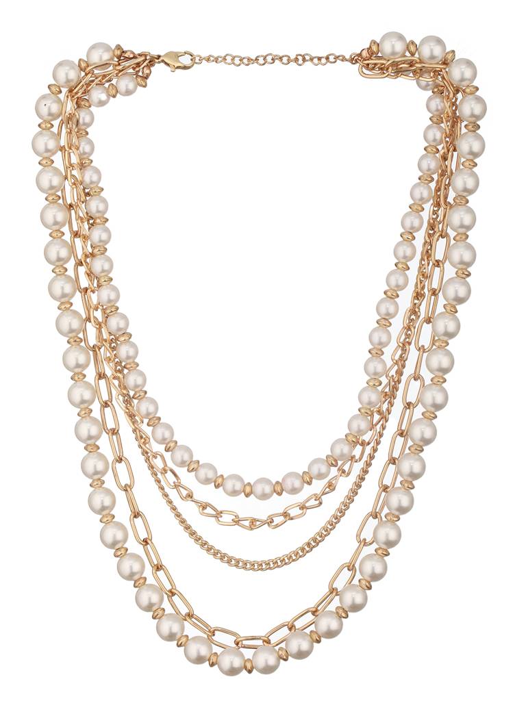 Brass Gold-Plated Pearl Beaded Layered Necklace : WJ-JS24-NL0082