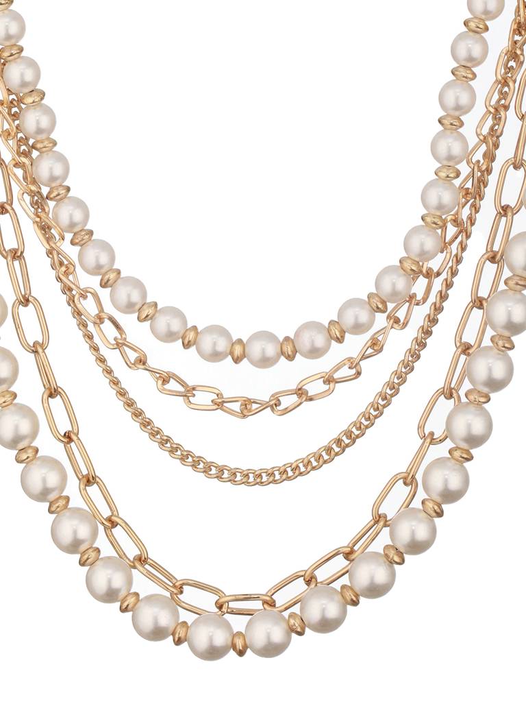 Brass Gold-Plated Pearl Beaded Layered Necklace : WJ-JS24-NL0082