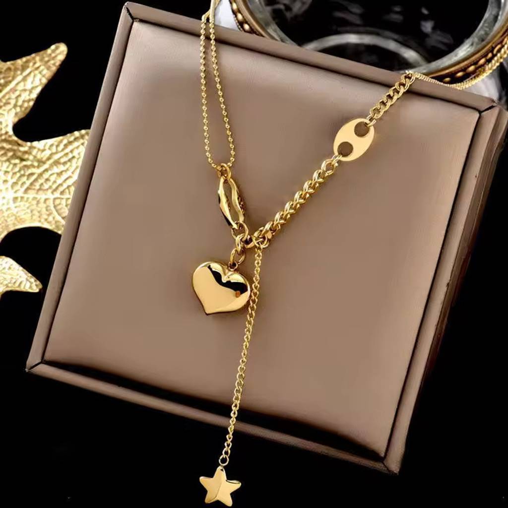 Gold Plated Heart Shaped Stainless Steel Pendent Chain : WJ-JS24-NL0087