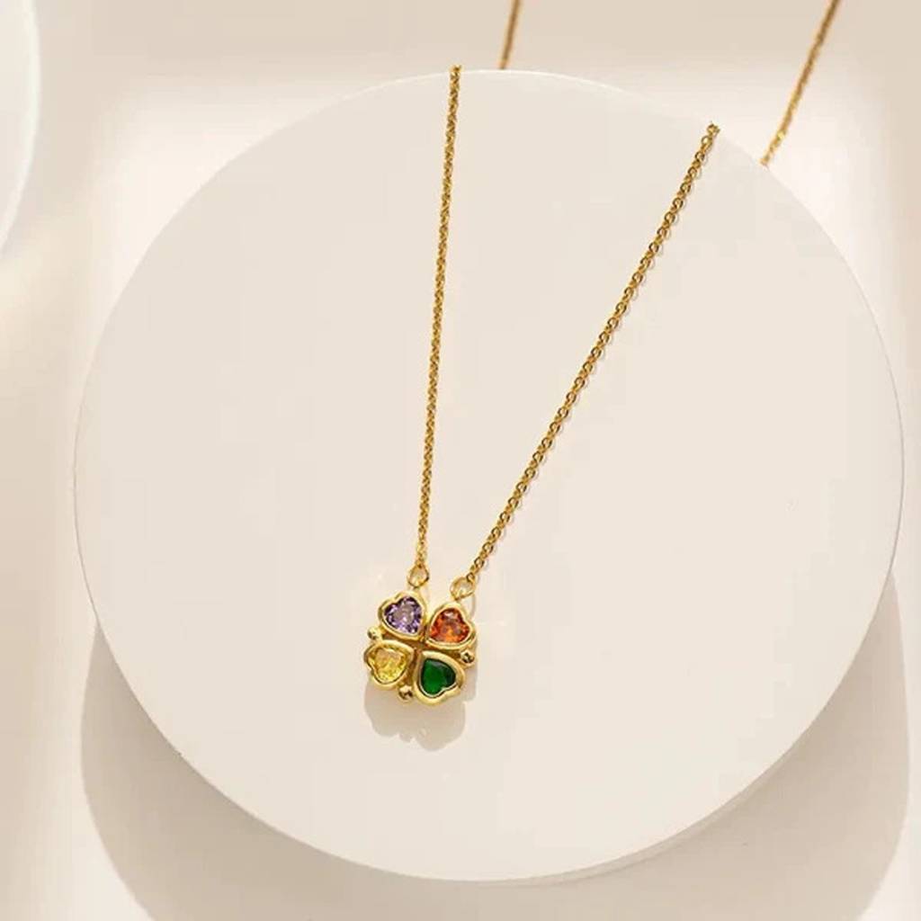 Gold Plated Stainless Steel Hearts Clover Magnetic Pendant Chain Necklace : WJ-JS24-NL0090