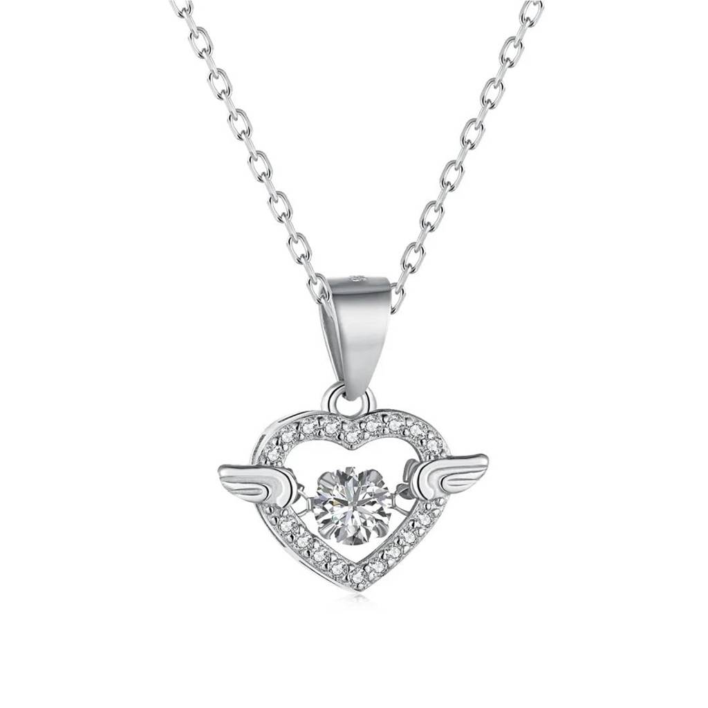 Silver-Plated Stainless Steel Angel Wing Diamond Chain Necklace : WJ-JS24-NL0091