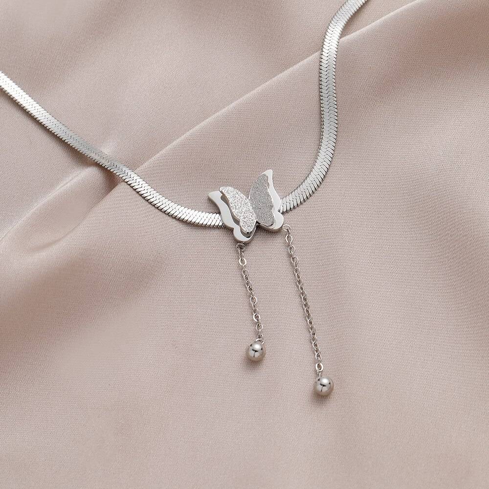 Silver-Plated Stainless Steel Butterfly Chain Necklace : WJ-JS24-NL0092