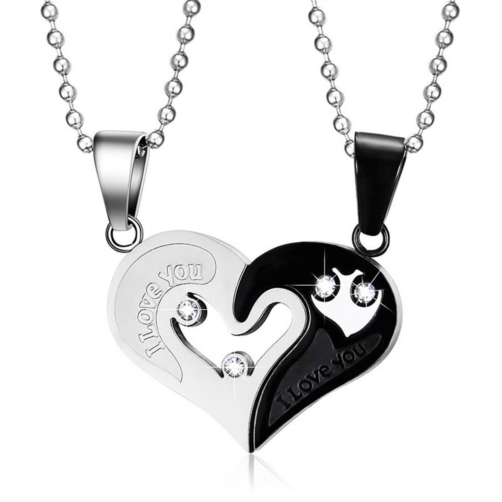 Lover'S Valentine Special Broken Two Half Heart Shape Love Pendant Locket Necklace Chain Jewellery : WJ-JS24-NL0097